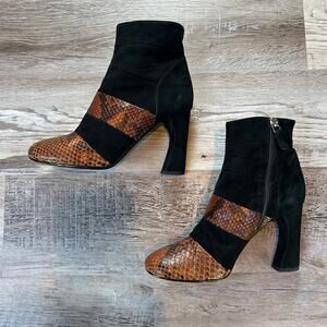 Jill Stuart Black Suede & Snakeskin Leather Ankle Boots Heels Made in Italy 39